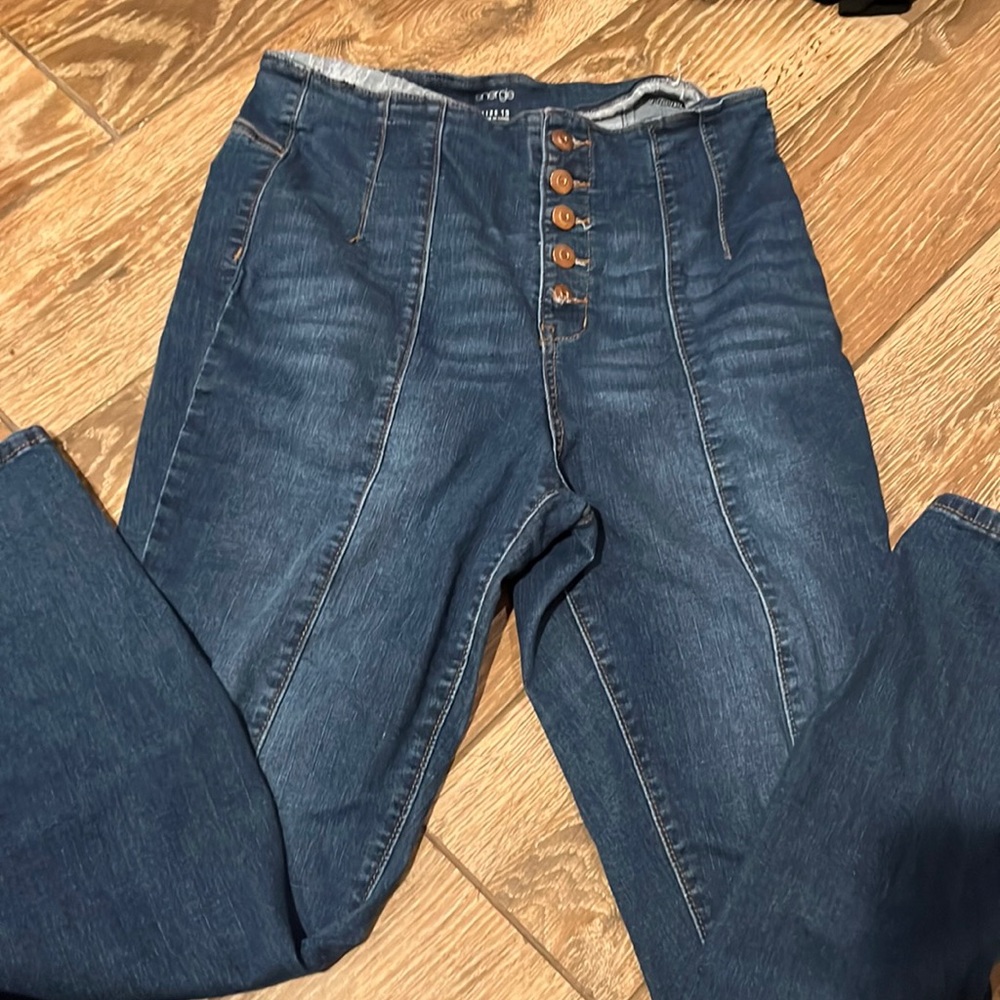 high waisted button up skinny jeans